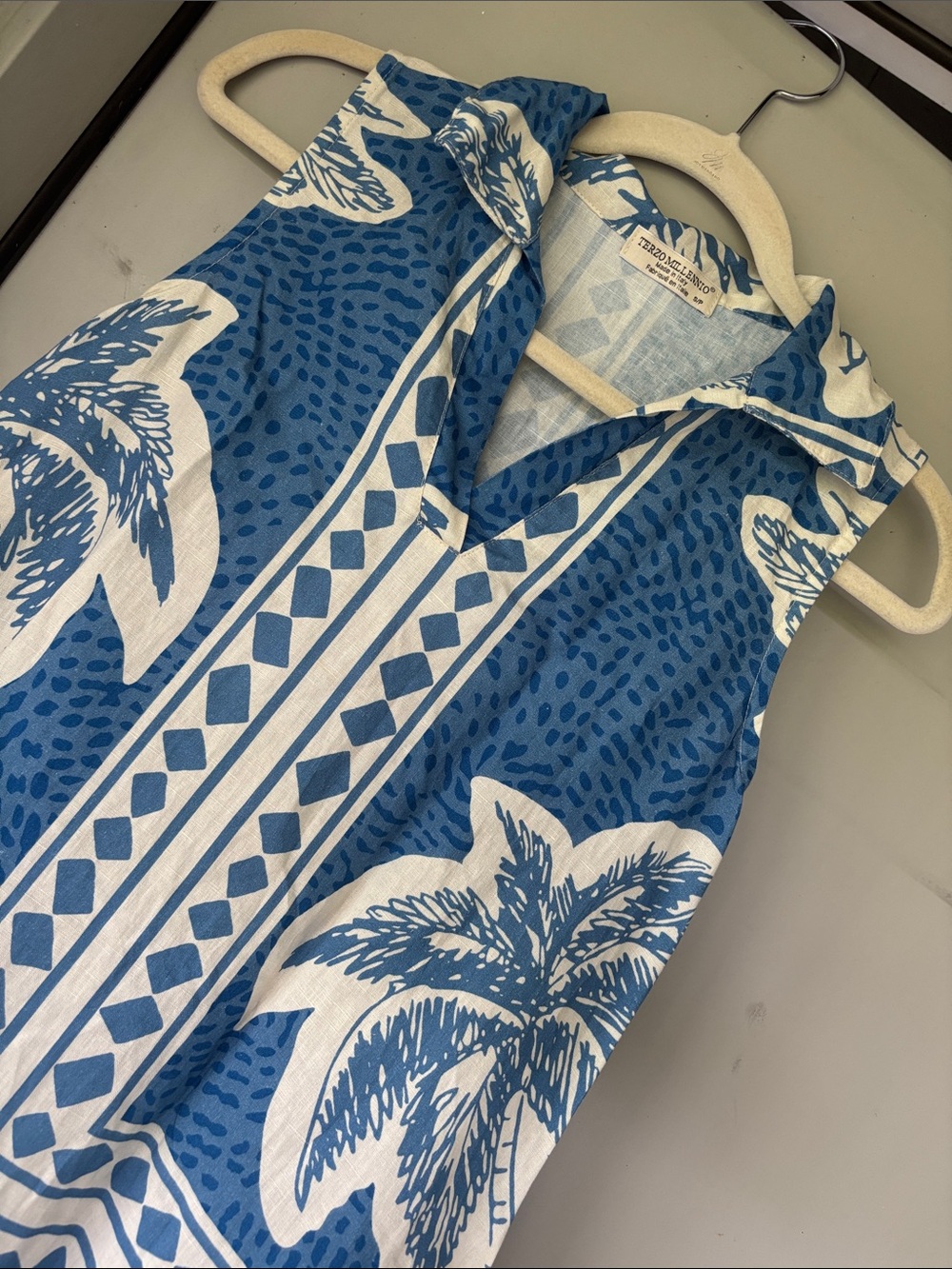 Terzo Millennio blue and white tropical dress made in Italy - Picture 4 of 7